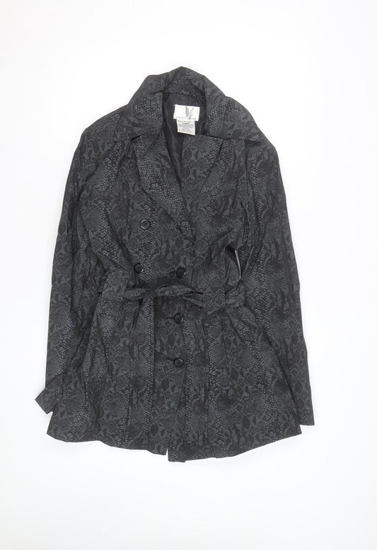 Timothy Daniels Women's Grey Animal Print Belted Trench Coat Size L