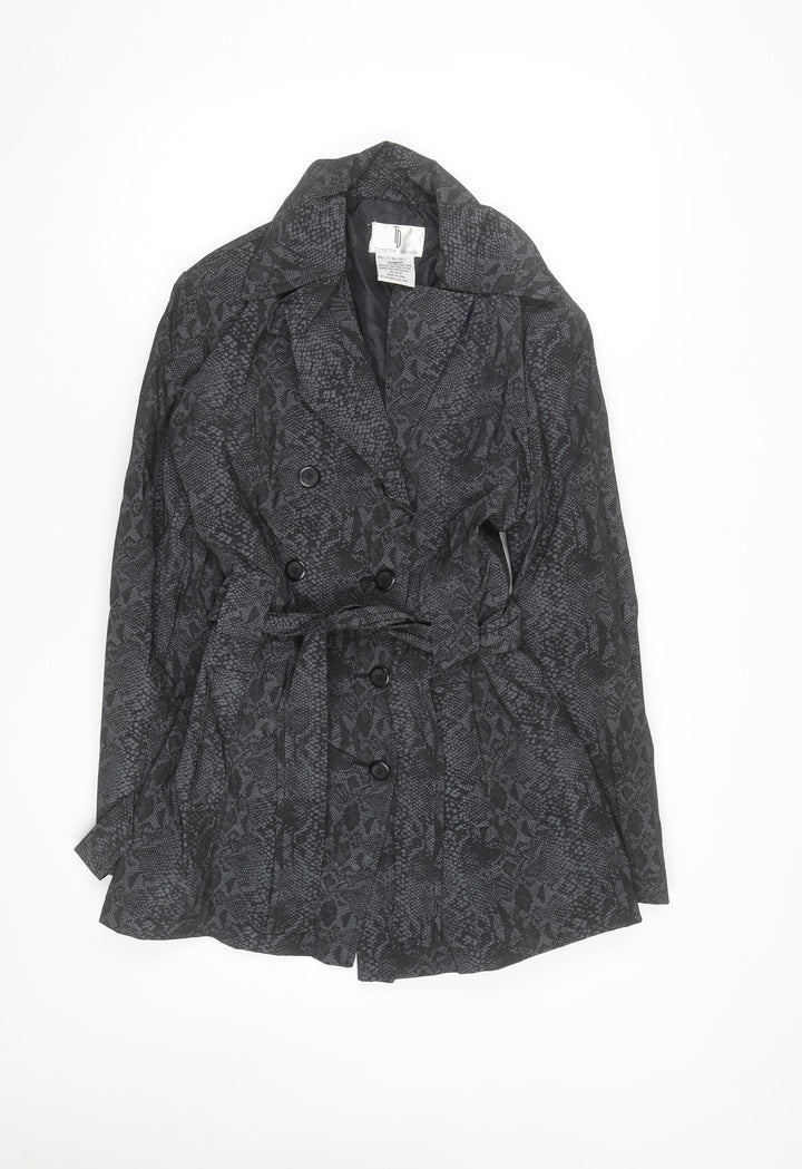 Timothy Daniels Women's Grey Animal Print Belted Trench Coat Size L