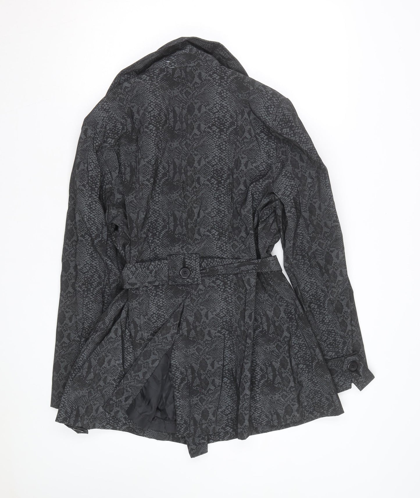 Timothy Daniels Women's Grey Animal Print Belted Trench Coat Size L