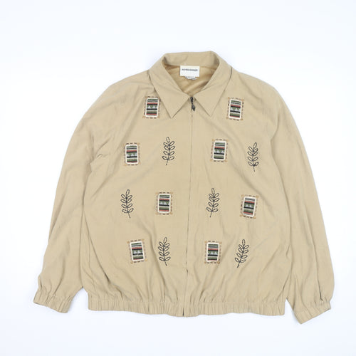 Alfred Dunner Womens Beige Embroidered Zip Jacket Size 12