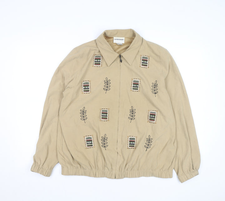 Alfred Dunner Womens Beige Embroidered Zip Jacket Size 12