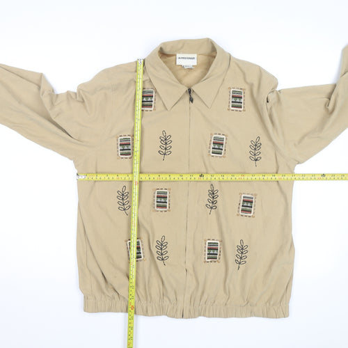 Alfred Dunner Womens Beige Embroidered Zip Jacket Size 12