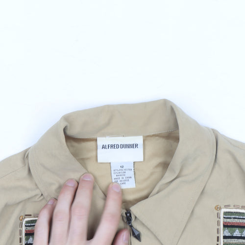 Alfred Dunner Womens Beige Embroidered Zip Jacket Size 12
