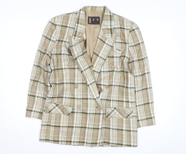Miaoying Men's Beige Check Blazer M Regular Fit Business Jacket