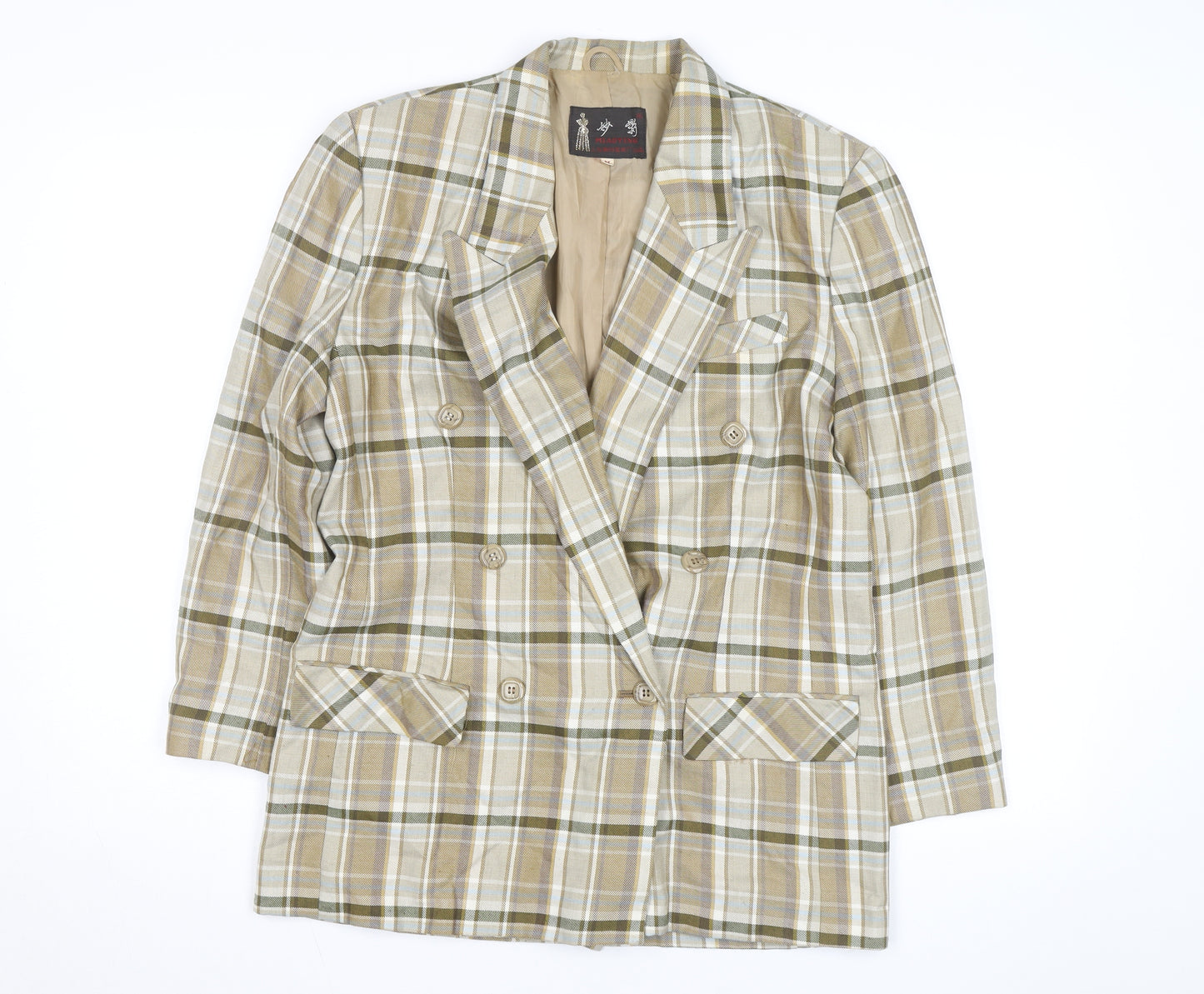 Miaoying Men's Beige Check Blazer M Regular Fit Business Jacket