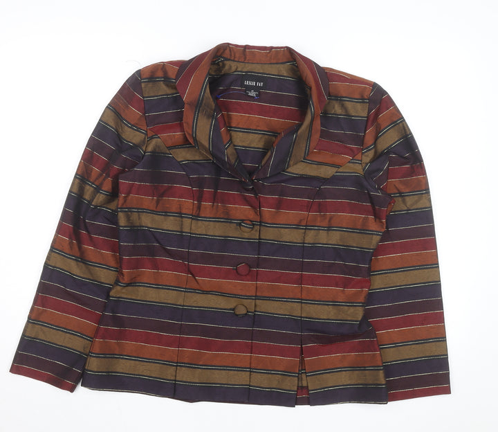 Leslie Fay Women's Multicoloured Striped Blazer Size 12 Classic Style