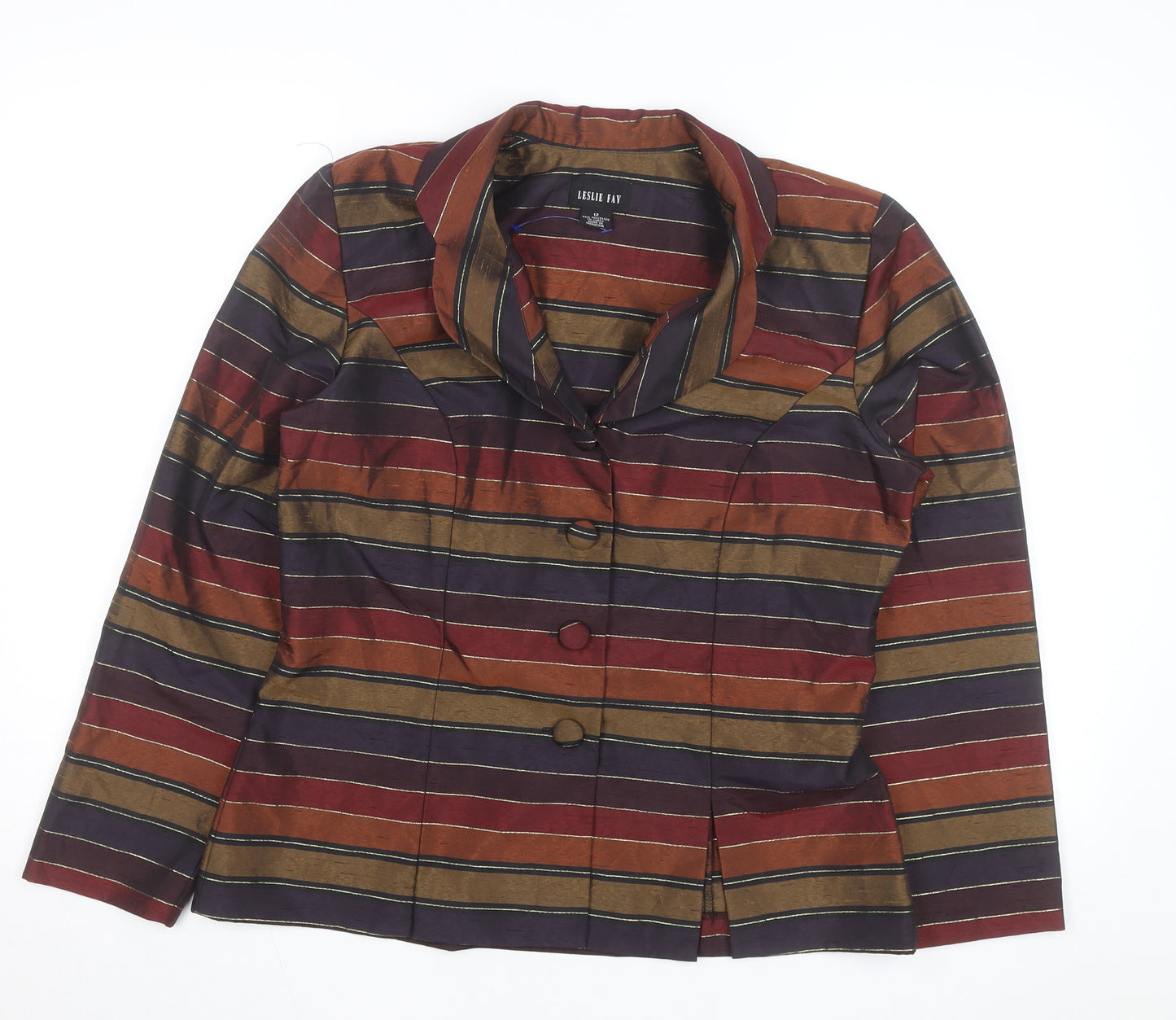 Leslie Fay Women's Multicoloured Striped Blazer Size 12 Classic Style