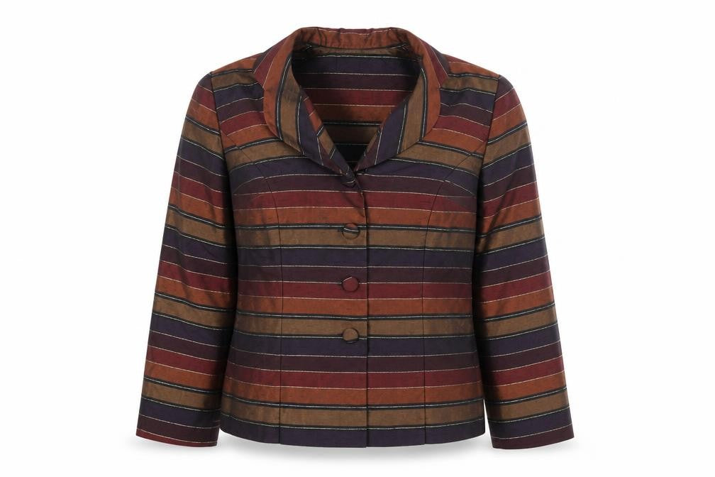 Front view of Leslie Fay Women's Multicoloured Striped Blazer, size 12, Classic Style