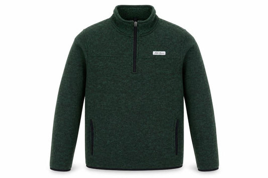 Front view of Eddie Bauer Men's Green Fleece 1/4 Zip Pullover Sweatshirt, size M