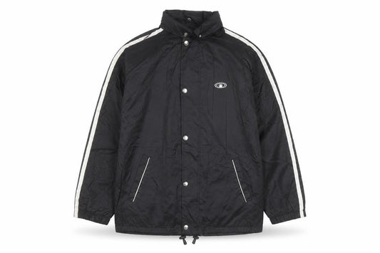 Front view of ADDAX Men's Black L Windbreaker Jacket with White Stripes