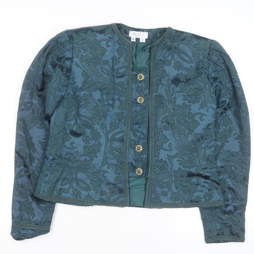 Marilyn Gershuni Women's Green Jacquard Silk Blend Blazer Jacket Size 12