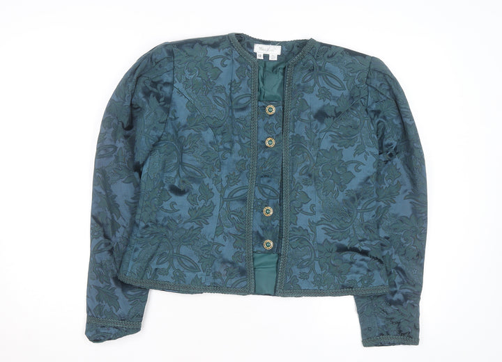 Marilyn Gershuni Women's Green Jacquard Silk Blend Blazer Jacket Size 12