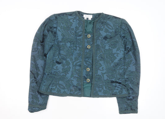 Marilyn Gershuni Women's Green Jacquard Silk Blend Blazer Jacket Size 12