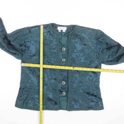 Marilyn Gershuni Women's Green Jacquard Silk Blend Blazer Jacket Size 12