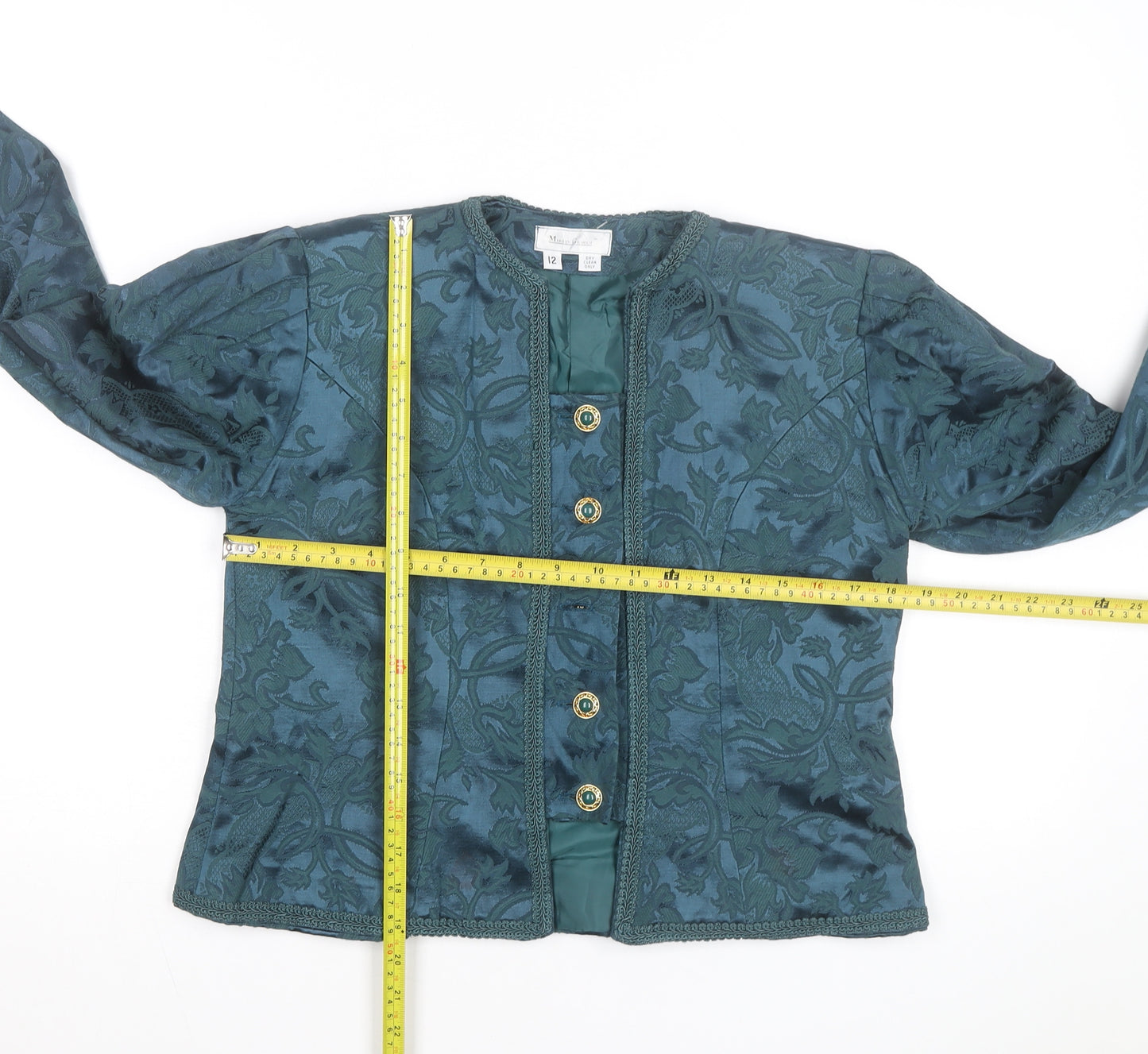 Marilyn Gershuni Women's Green Jacquard Silk Blend Blazer Jacket Size 12