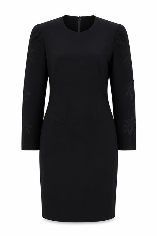 Front view of Edie Johne women’s black wool long sleeve classic overcoat s