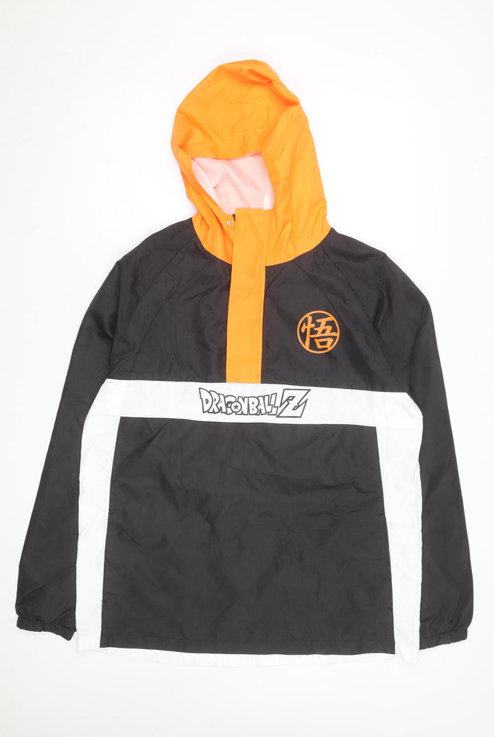 Dragon Ball Z Men’s Black Orange Windbreaker Jacket Size L Anime Hooded
