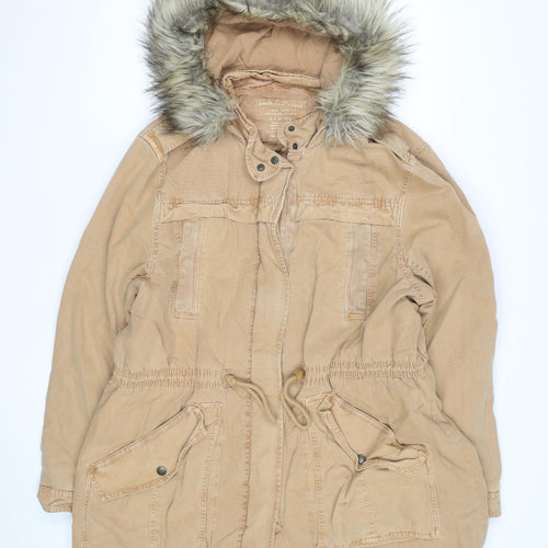 American Eagle Men's Beige 2XL Parka Coat Hooded Faux Fur Trim Winter Jacket