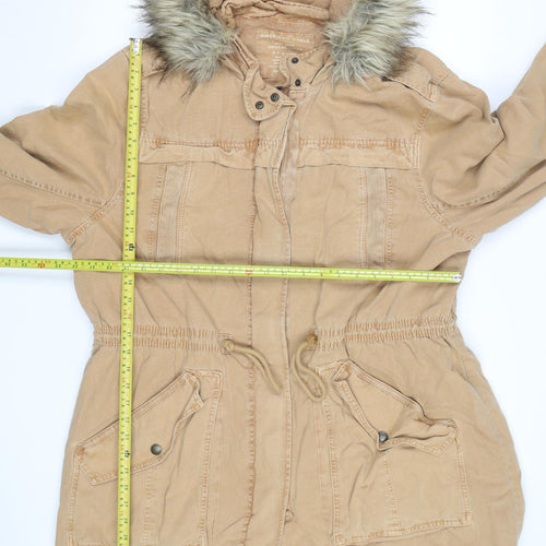 American Eagle Men's Beige 2XL Parka Coat Hooded Faux Fur Trim Winter Jacket