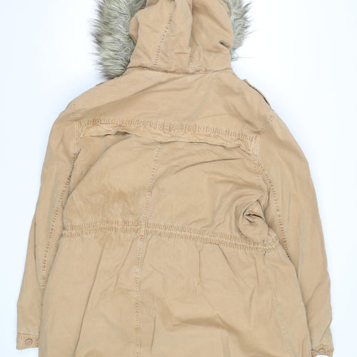 American Eagle Men's Beige 2XL Parka Coat Hooded Faux Fur Trim Winter Jacket