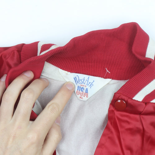 WestArk Men's Red XL Varsity Jacket Nylon Satin 90s USA Made
