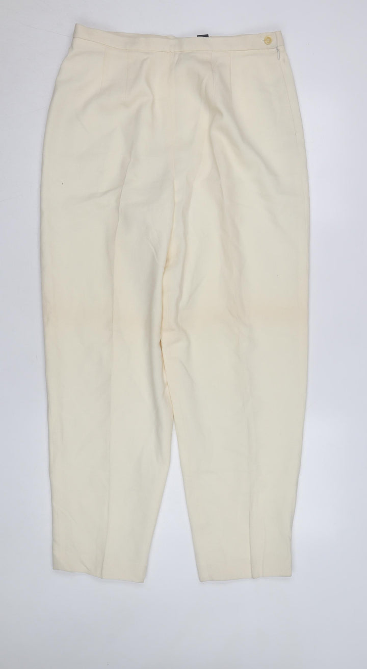 Andrea Viccaro Women’s Ivory High Rise Pleated Tapered Trousers Size 12
