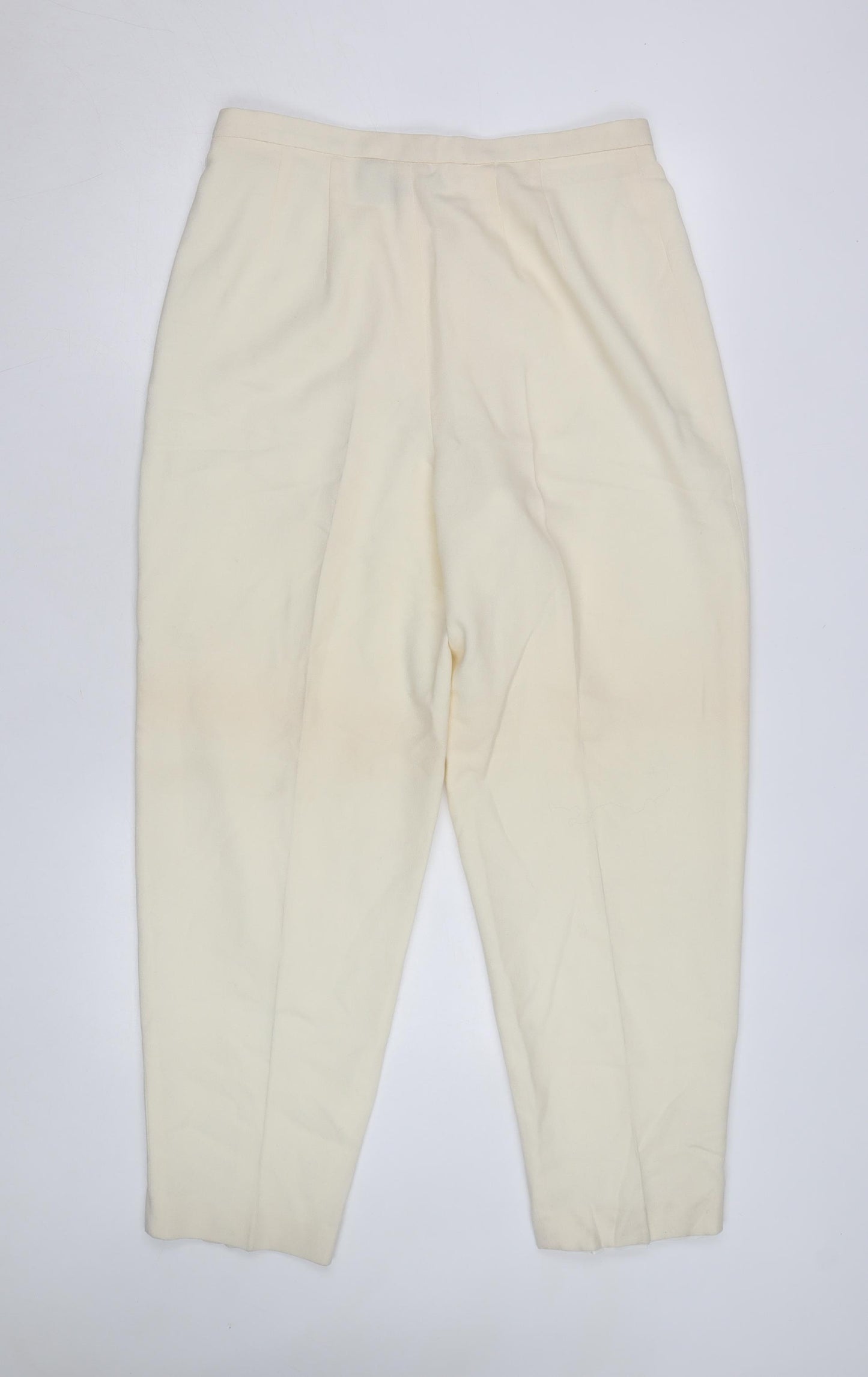 Andrea Viccaro Women’s Ivory High Rise Pleated Tapered Trousers Size 12