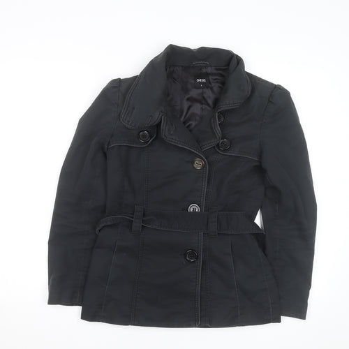 Oasis Women's Black Trench Coat Size S Belted Mid-Length Classic