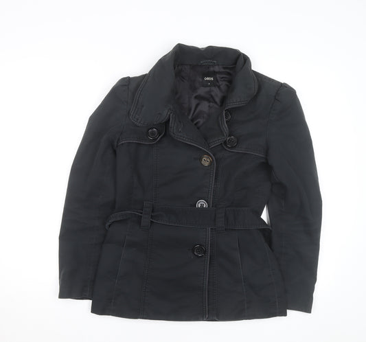 Oasis Women's Black Trench Coat Size S Belted Mid-Length Classic