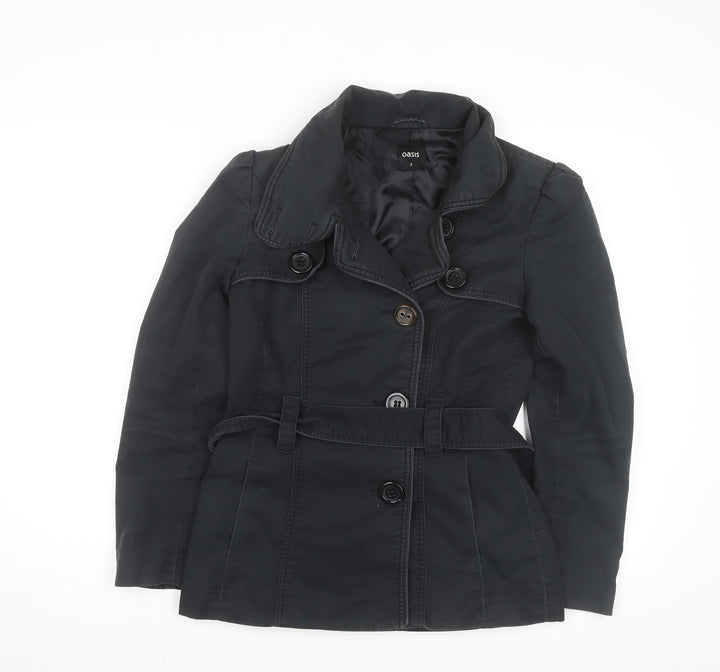 Oasis Women's Black Trench Coat Size S Belted Mid-Length Classic