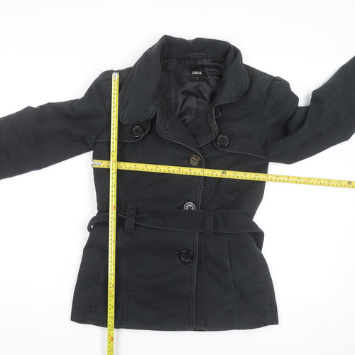 Oasis Women's Black Trench Coat Size S Belted Mid-Length Classic