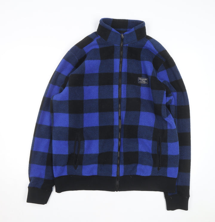 Abercrombie & Fitch Men's Blue Check Fleece Full Zip Jumper 2XL