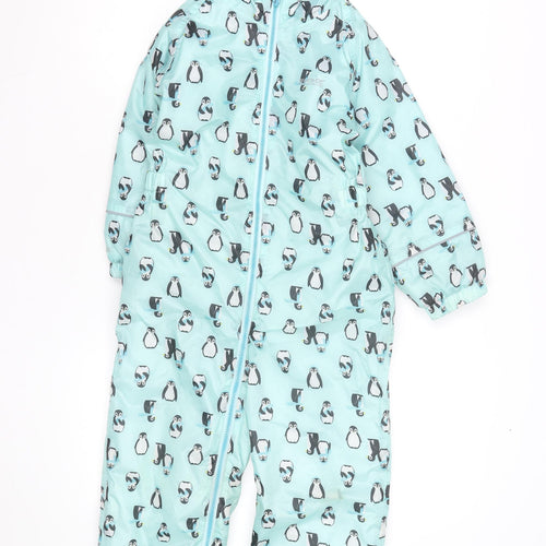 Regatta Blue Penguin Print Hooded Waterproof Baby Snowsuit 12-18 Months