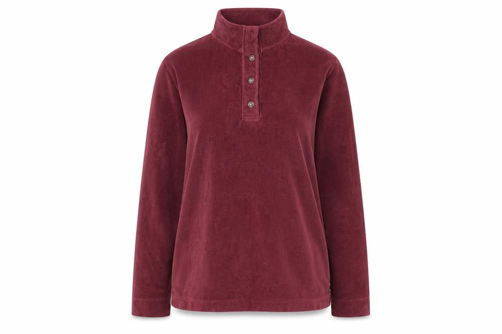 Front view of Cotton Traders Women's Red Corduroy Henley Jumper, size 12