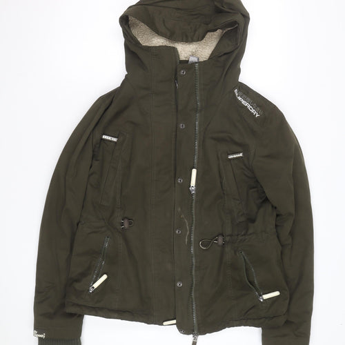 Superdry Girls Green XL Hooded Lined Microfibre Parka Coat