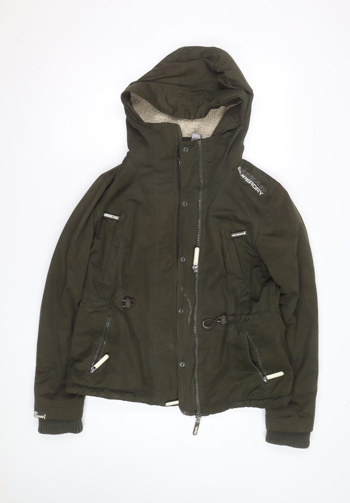 Superdry Girls Green XL Hooded Lined Microfibre Parka Coat