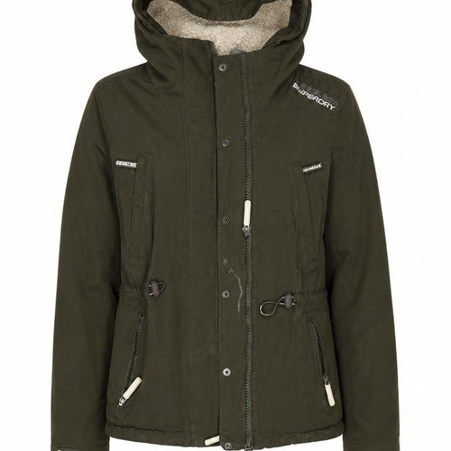 Superdry Girls Green XL Hooded Lined Microfibre Parka Coat