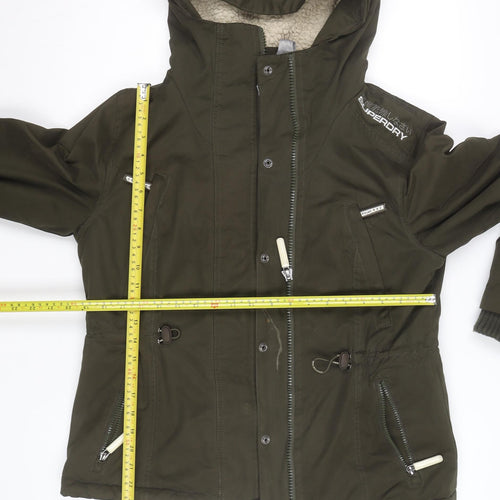 Superdry Girls Green XL Hooded Lined Microfibre Parka Coat