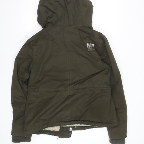 Superdry Girls Green XL Hooded Lined Microfibre Parka Coat