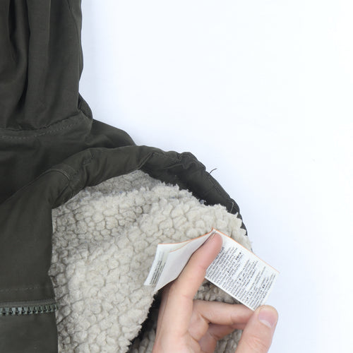 Superdry Girls Green XL Hooded Lined Microfibre Parka Coat