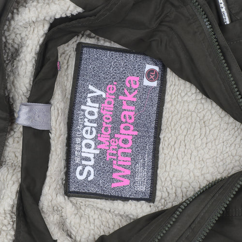 Superdry Girls Green XL Hooded Lined Microfibre Parka Coat