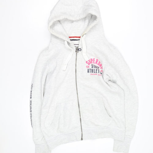 Superdry Women's Grey Full Zip Hoodie Size L Graphic Print
