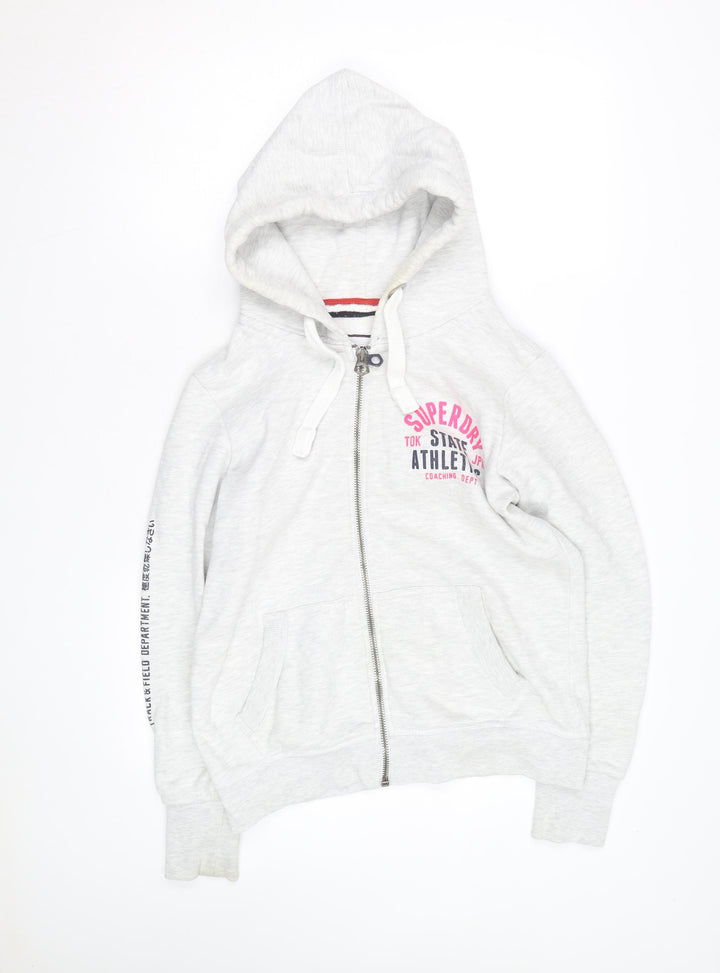 Superdry Women's Grey Full Zip Hoodie Size L Graphic Print