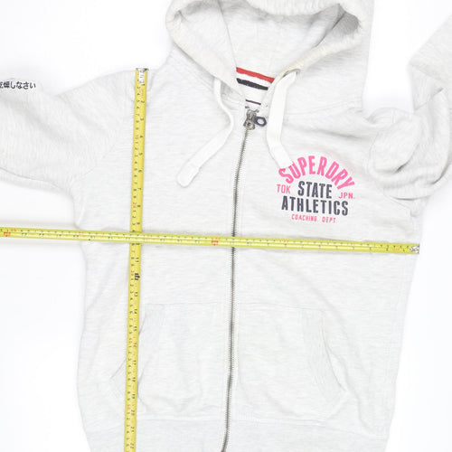 Superdry Women's Grey Full Zip Hoodie Size L Graphic Print