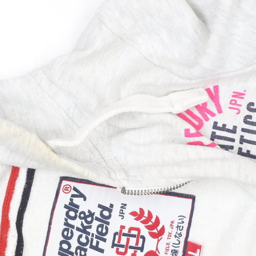 Superdry Women's Grey Full Zip Hoodie Size L Graphic Print