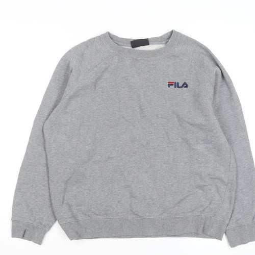 FILA Men's Grey Pullover Sweatshirt Medium Crew Neck Embroidered Logo