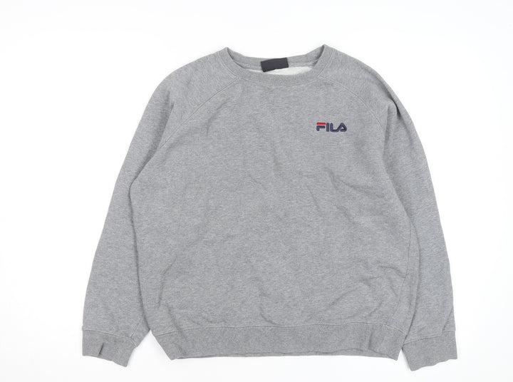 FILA Men's Grey Pullover Sweatshirt Medium Crew Neck Embroidered Logo