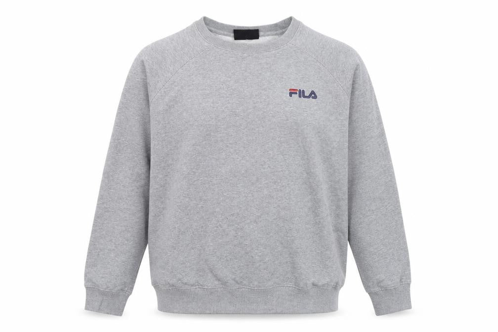 Front view of Fila Men's Grey Pullover Sweatshirt Medium Crew Neck Embroidered Logo