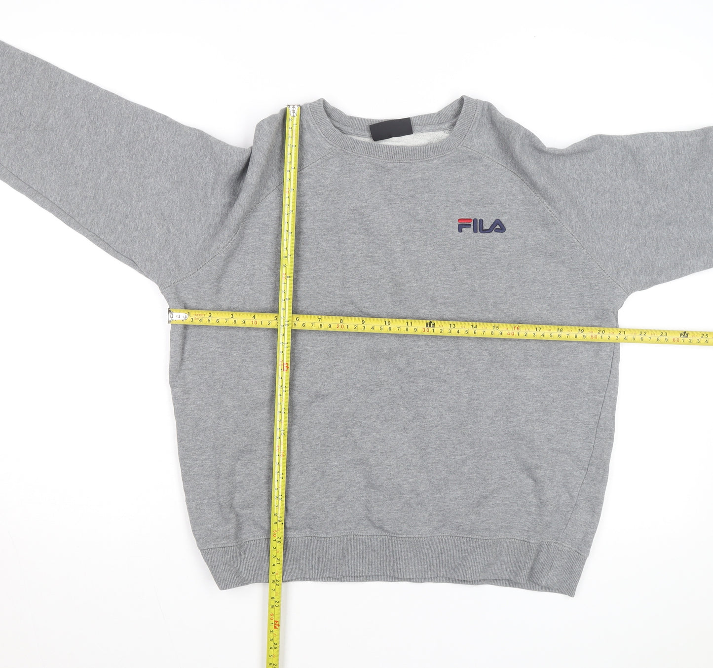 FILA Men's Grey Pullover Sweatshirt Medium Crew Neck Embroidered Logo