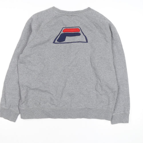 FILA Men's Grey Pullover Sweatshirt Medium Crew Neck Embroidered Logo